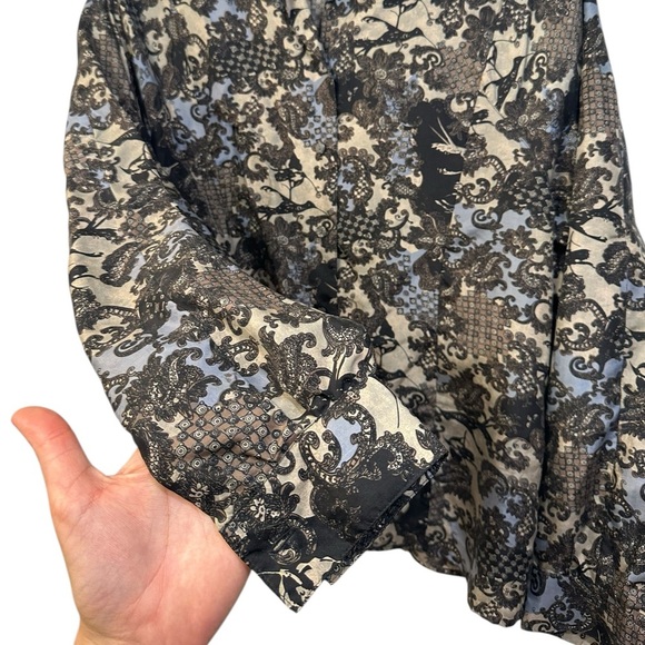 Annie Alexander | 100% Silk Button Down Long Sleeve Blouse | Paisley Art To Wear - Picture 3 of 5